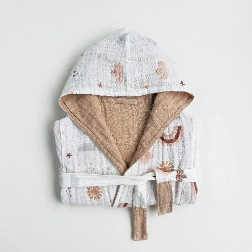 KIDS Organic Muslin Cotton Bathrobe - Reversible Rainbow